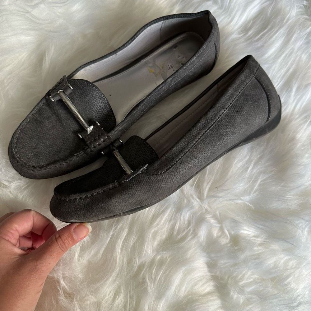 Chaps gray moccasins type shoe, silver detailing on fixtures